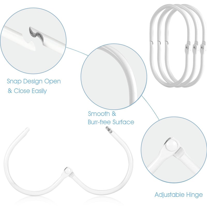 Goowin Shower Curtain Rings, 12 Pcs Shower Curtain Hooks, Oval Snap Shower Rings for Curtain, Metal Shower Curtain Rings Rust Proof, Glide Smoothly Shower Hooks for Shower Curtain Rod (White) - Image 4